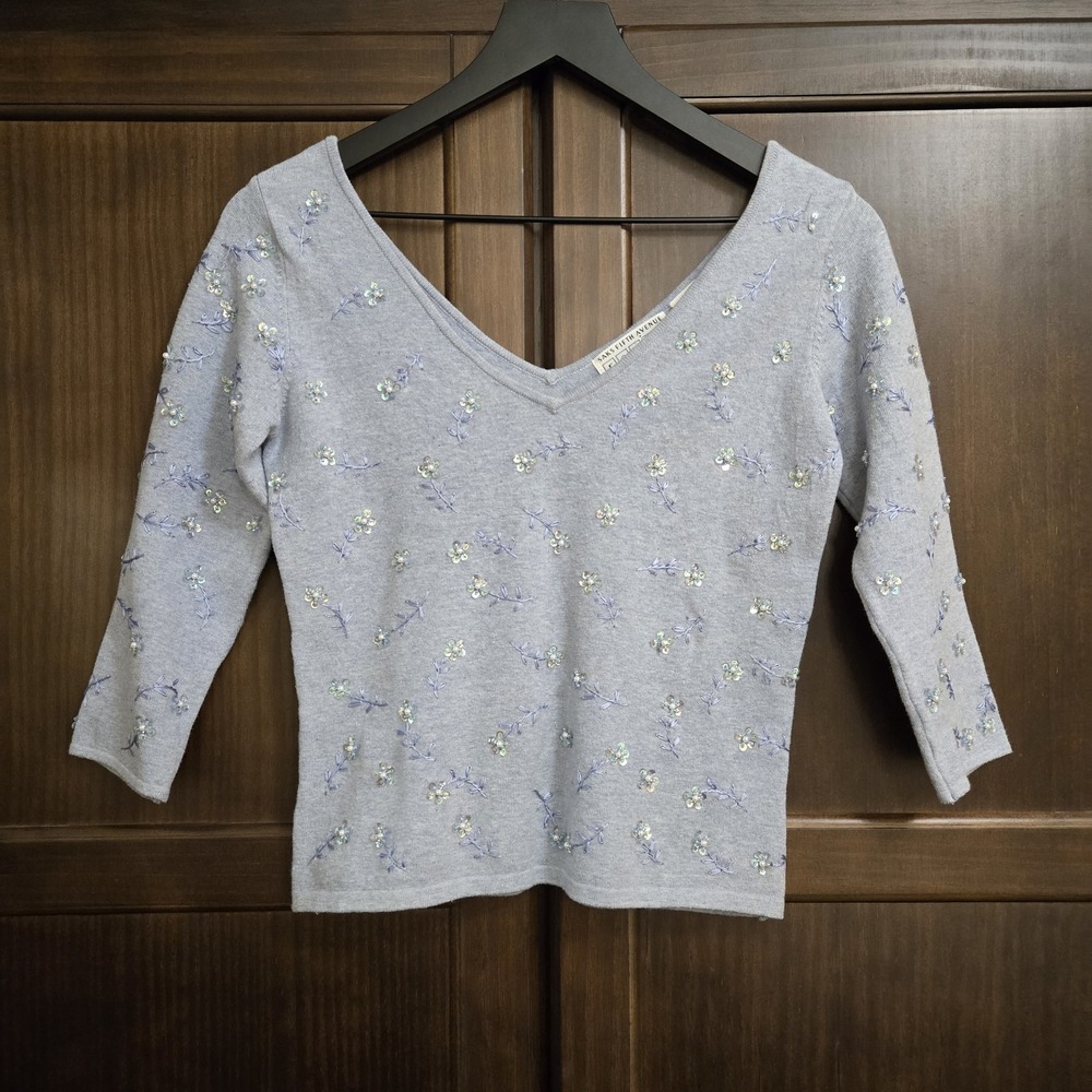 Saks Fifth Avenue Folio Collection Beaded Embellished Bridal Fairy Sweater Small